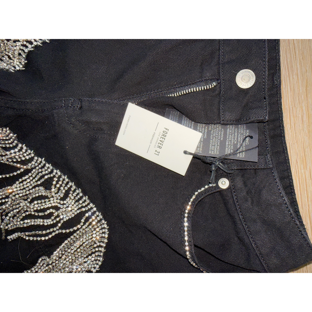 Forever 21 Black Denim Rhinestone Fringe - Picture 2 of 4